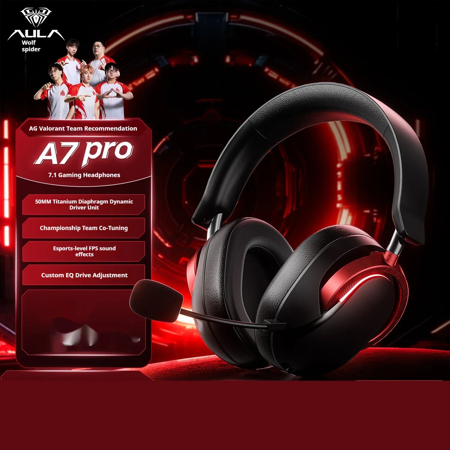 AULA A7Pro Headphone Wireless Bluetooth 2.4g Type-C RGB Gaming Headset Intelligent Noise Reduction Surround 7.1 Sound Effect