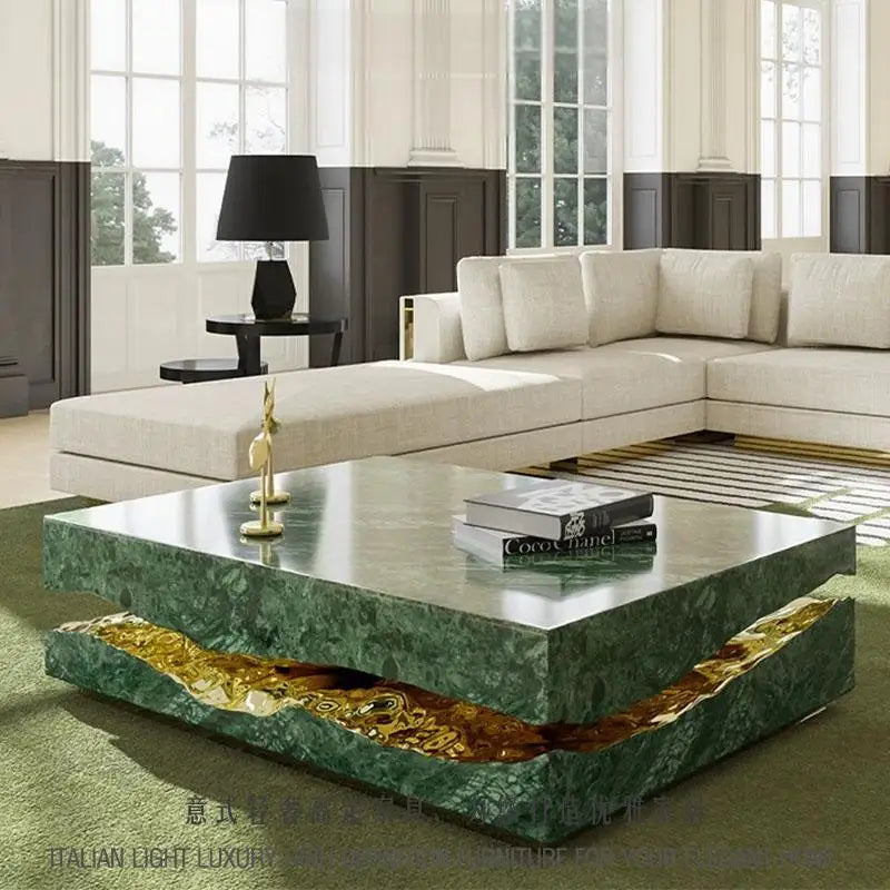 Italian luxury coffee table,marble top and waterproof surface with metal base, suitable for villa house living room decoration - Kimlud