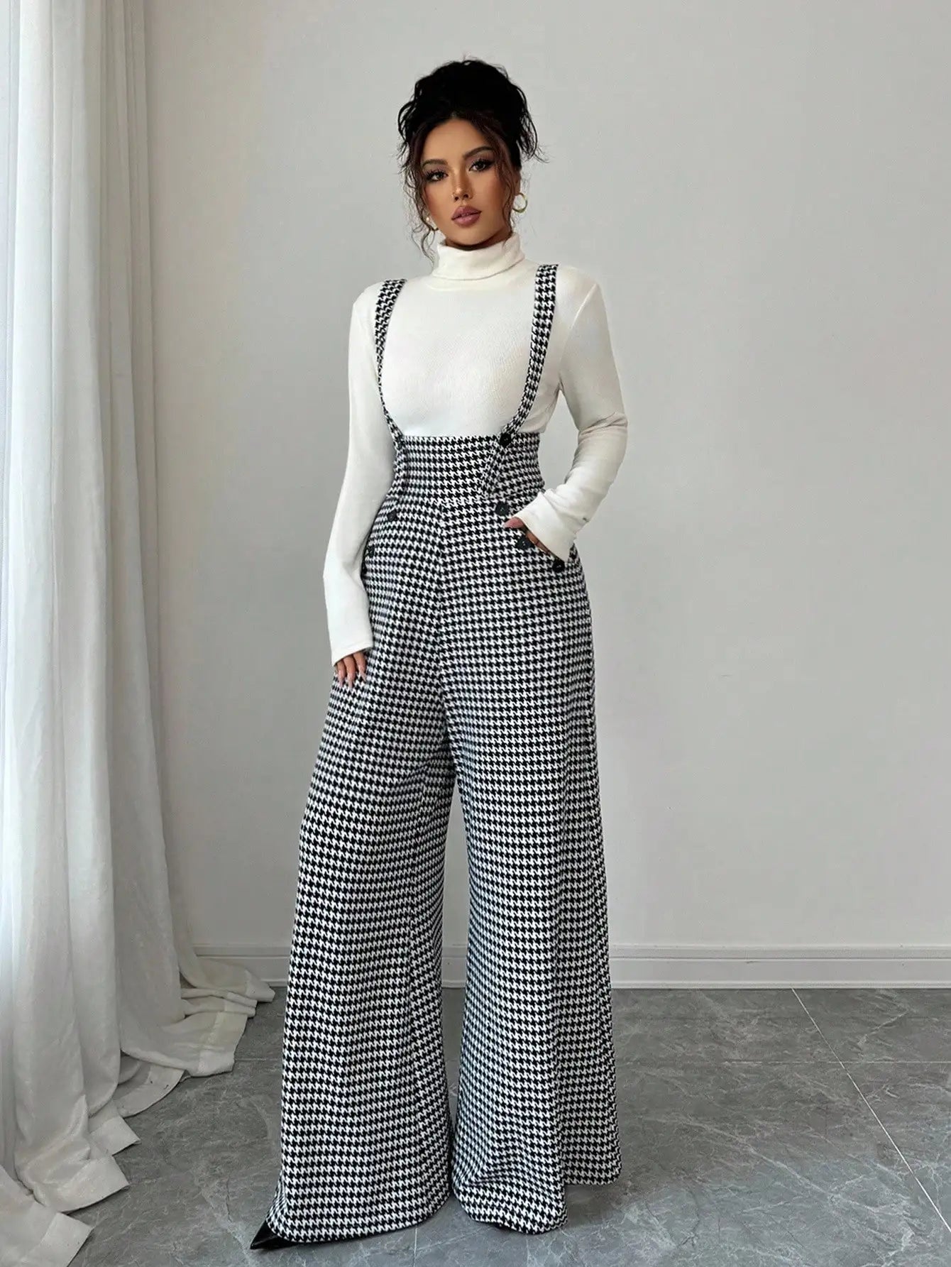 Overalls for Women's Winter Jumpsuit Black White Vintage Wide Leg Suspender Pants for Office Commute Casual Female...