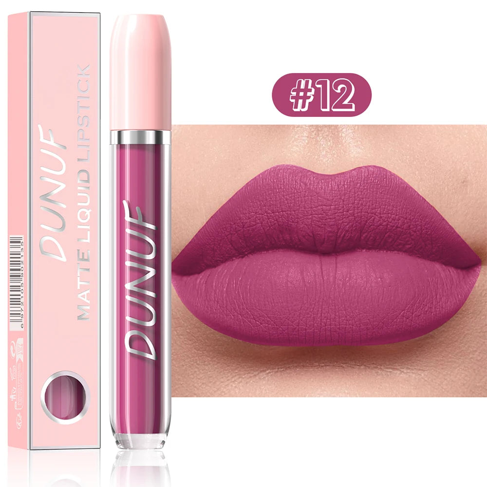 DUNUF 1Pc Matte Lip Gloss Bean Paste Liquid Lipstick Long-Lasting Waterproof Easy To Color Non-Fading Sexy Red Matte Lip Glaze