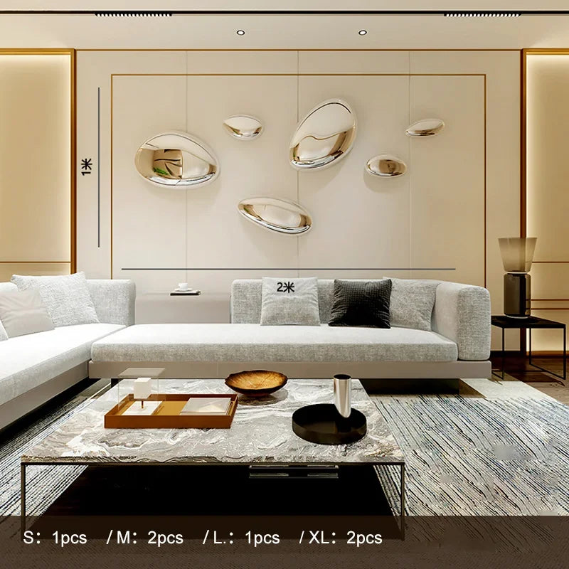 Creative Imitation Stainless Steel Pebble Wall Water Droplet Decor Artwork Hotel Light Luxury Pendants Living Room Wall...