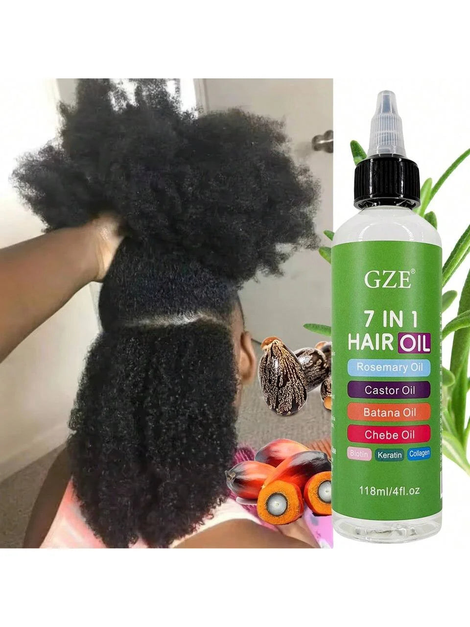 7-IN-1 Hair Oil Enriched With Rosemary Oil Castor Oil Batana Oil Chebe Oil Biotin Keratin Collagen for Hair Strongs,...