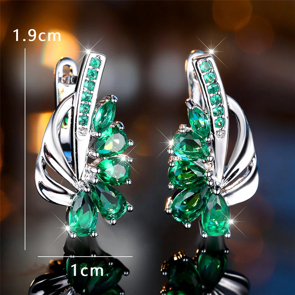 Luxury Female Blue Green Clip Earrings Charm Gold Color Trendy Zircon Stone Wedding Jewelry For Women | Kimlud Luxury Jewelry