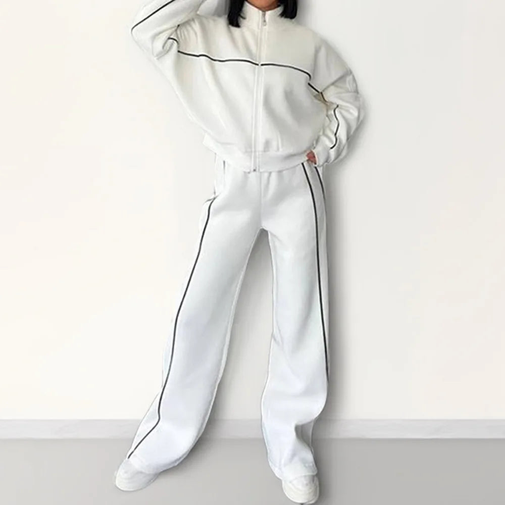 Women Two Piece Sets Tracksuit Outfit Jacket Sweatshirts Pocket Drawstring Long Pants Suit Thick Casual Office Lady Autumn - Kimlud