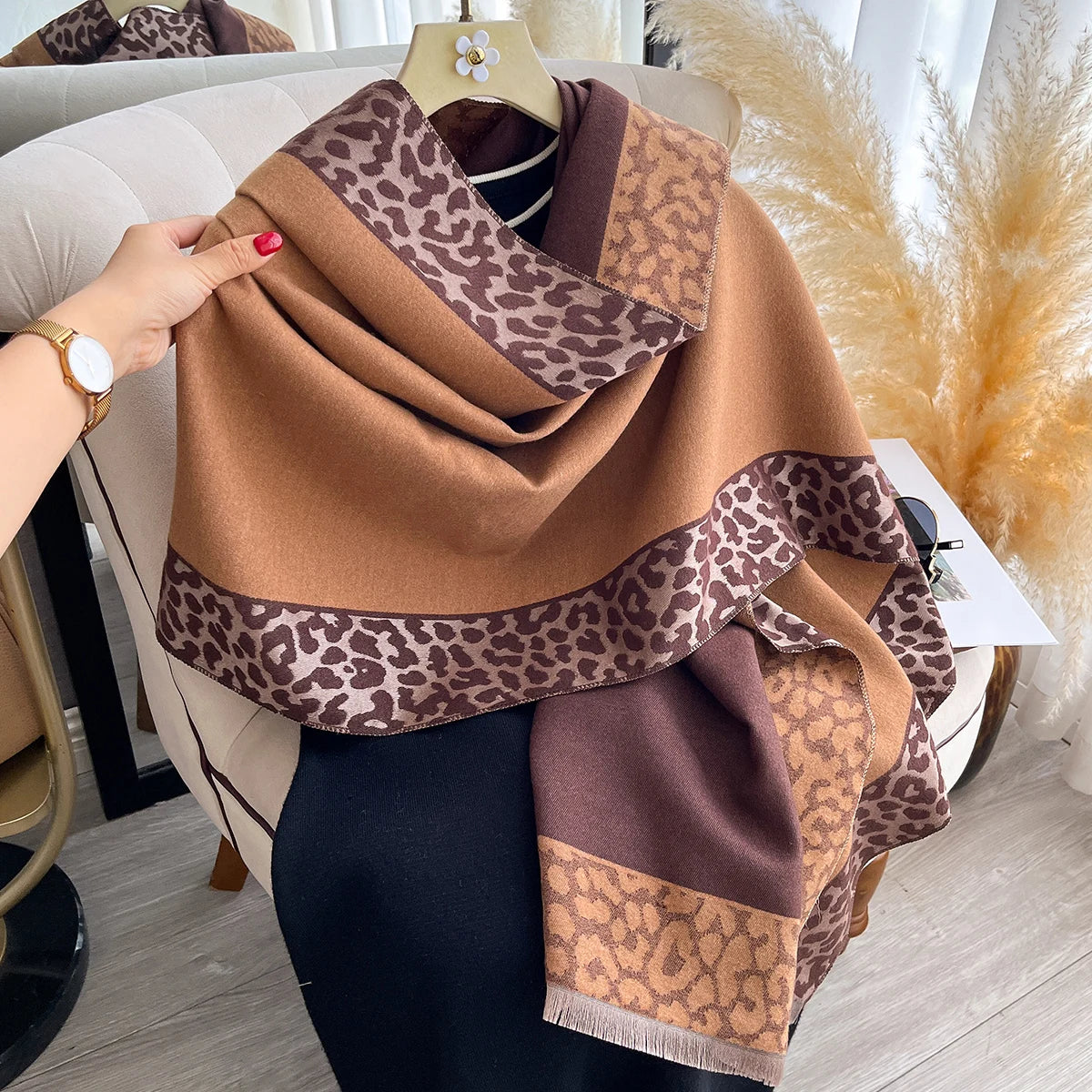 New Luxury Cashmere Plaid Leopard Scarf Winter Women Pashmina Shawls Warm Blanket Wraps Female Thick Scarves Bufanda...