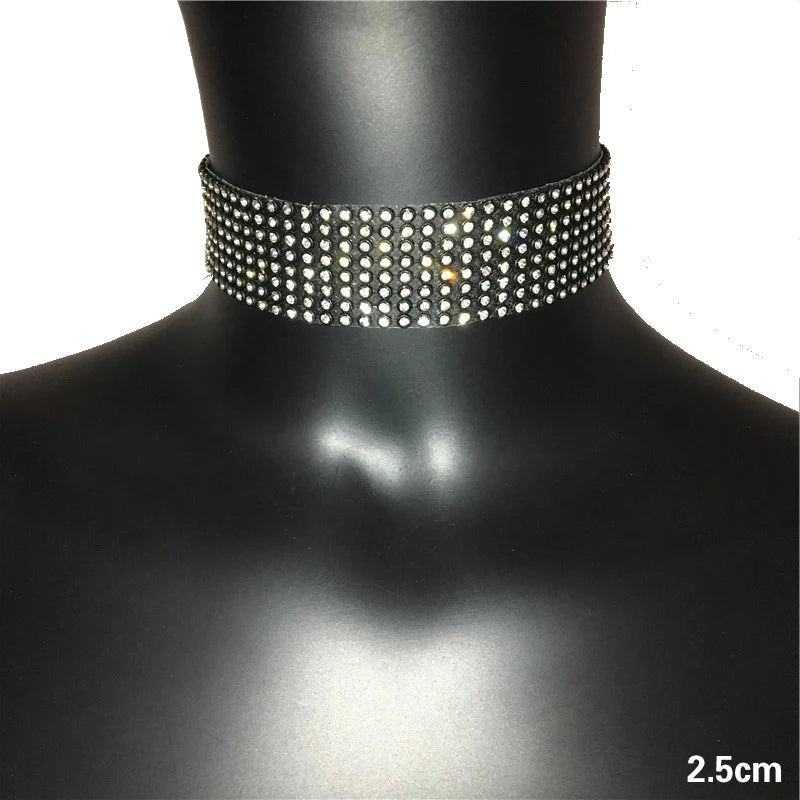 FestivalQueen Luxury Glitter Rhinestones Choker for Ladies Wide Collar Chain Celebrity Jewelry Gifts Bar Night Club 2024