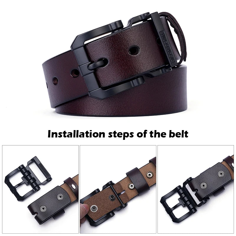 BISON DENIM Belts for Men Pin Buckle Cowhide Belt with High Quality Vintage Strap Casual All-Match Outfits Men's Jeans Belt - Kimlud