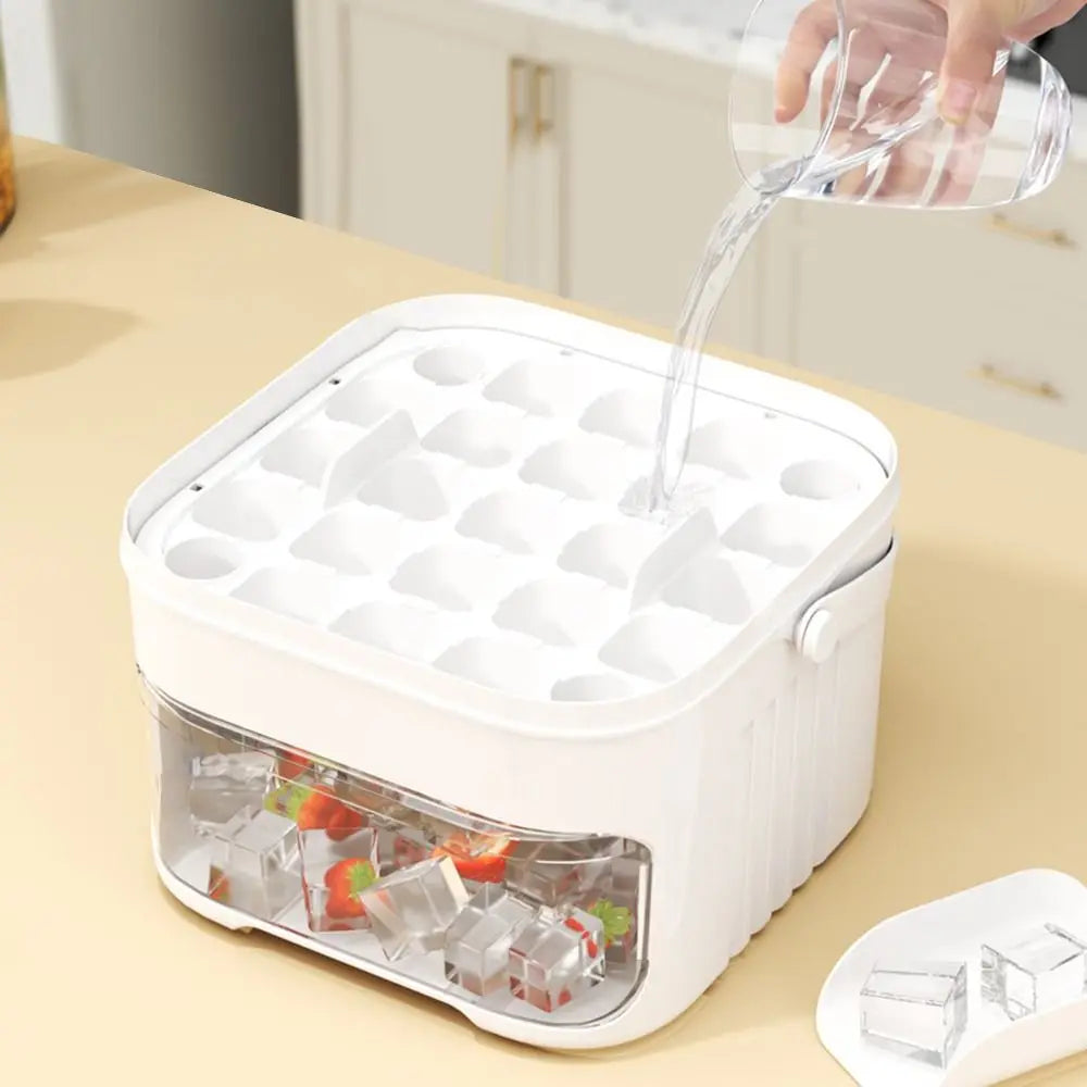 50-Cube Ice Maker with Easy Press Cap Double Layer Ice Cube Maker Refrigerator Household Ice Storage Ice Box