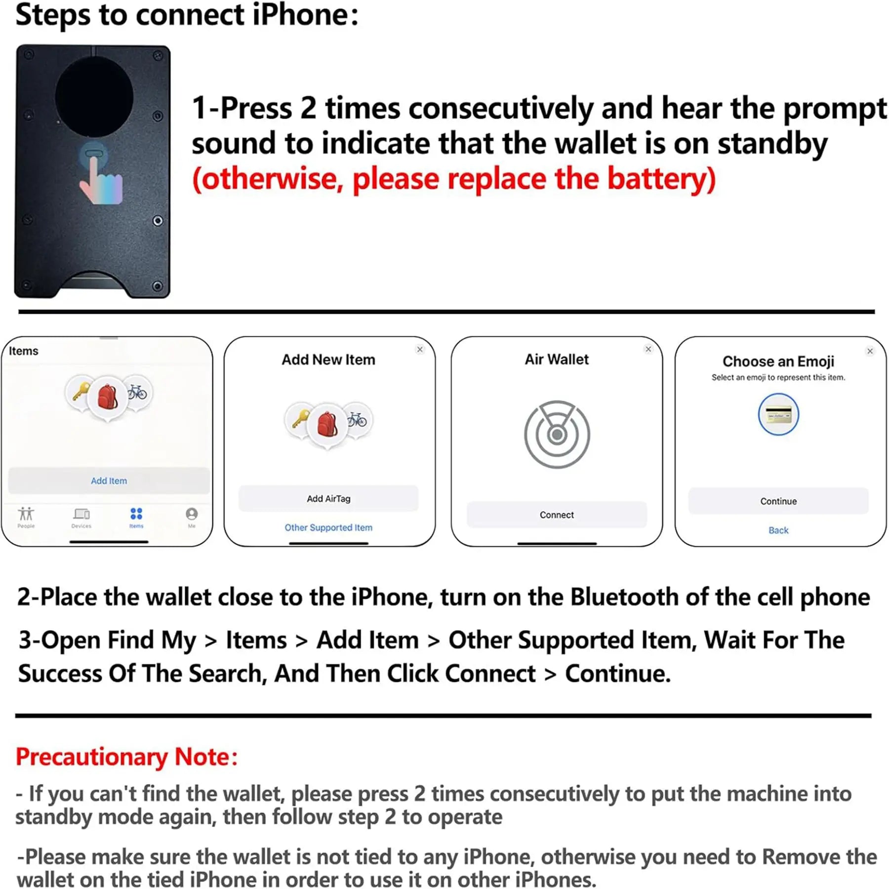 Wallet with Built in Airtag Chip, RFID Blocking Credit Card Holder, Compatible with Find My iOS Only, Detachable Money Clip