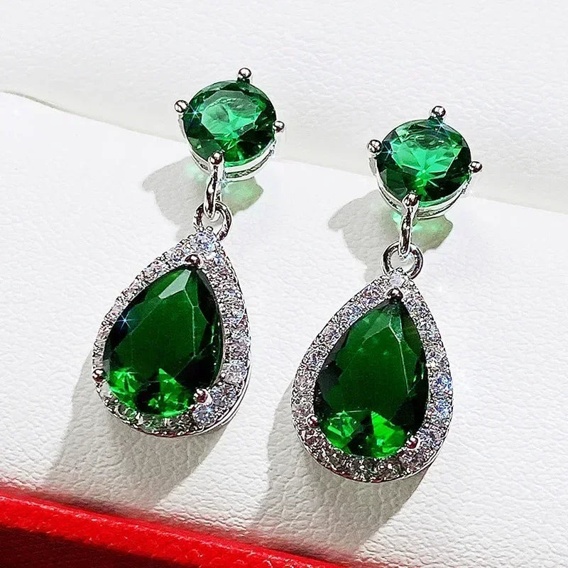 Fashionable Banquet Elegant Emerald Cubic Zirconia Earrings, High-end Inlaid Wedding Style Swaying Jewelry Accessories |...