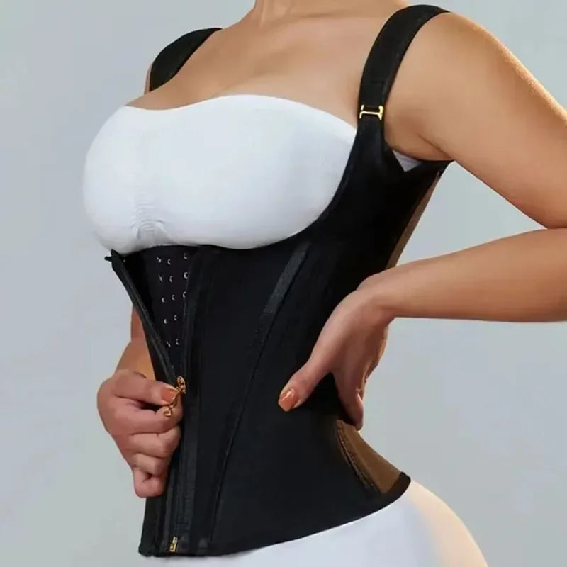 Women Double Compression Waist Trainer Vest Corset Bone Adjustable Zipper Hook-eyes Flat Belly Body Shaper Fajas Modeling Belt