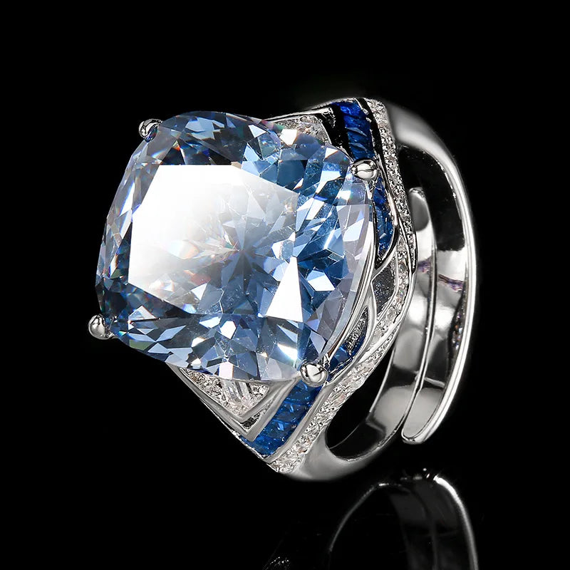 Copper Electroplated Gold Jewelry Imitation Gemstone Long Rectangular Luxury Inlaid Light Luxury Wedding Ring for Women14*16 - Kimlud