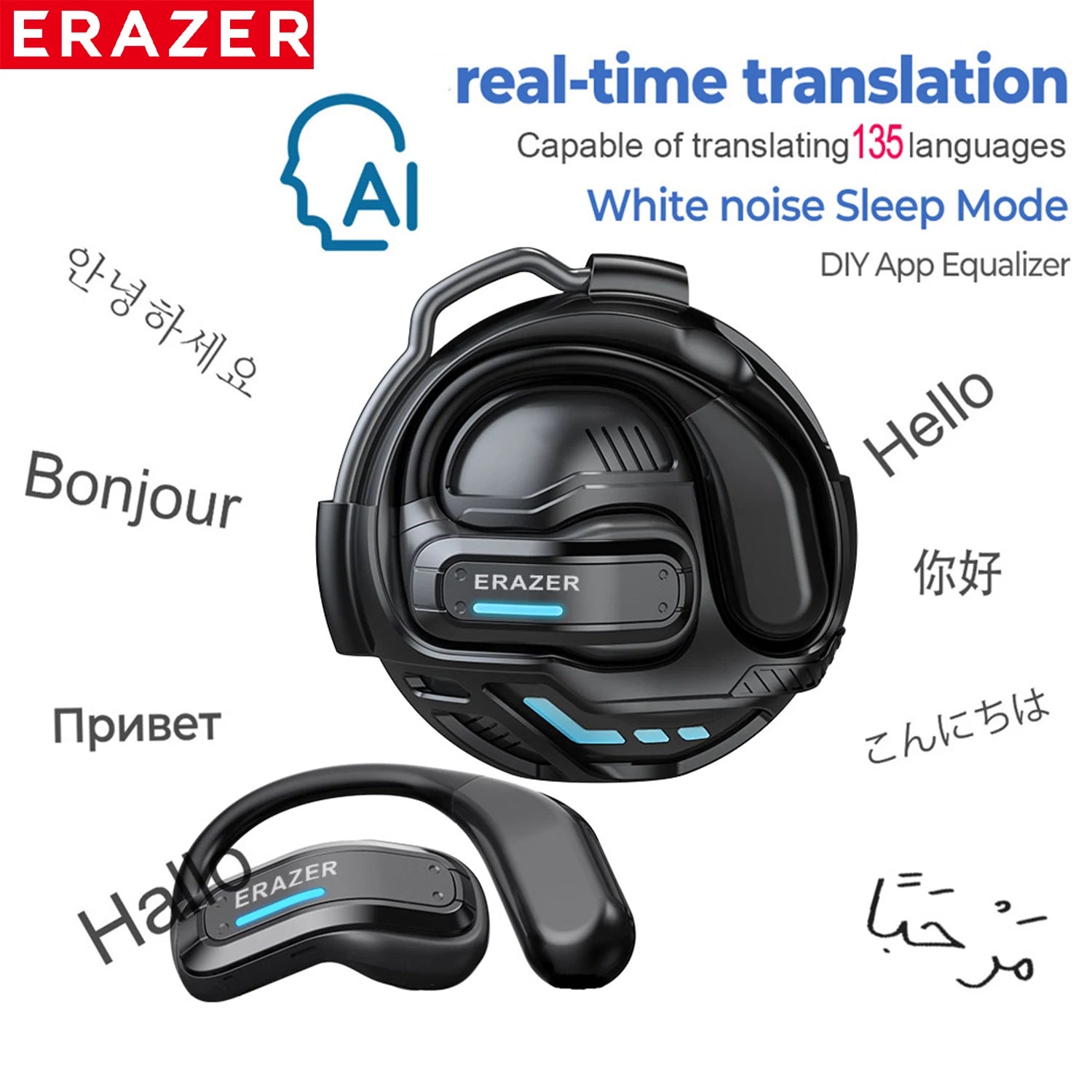 ERAZER X8 AI Translator Earbuds Gaming Bluetooth 5.4 Wireless Headphones Low latency HD Call Earphones with Mic Waterproof