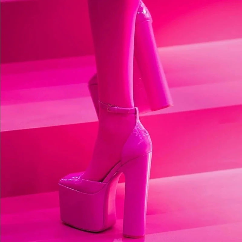 Summer Super High Heels Women's Sandals Square Toe Crude Heel Platform Female Pumps Thick Bottom Party Wedding Lady Single Shoes - Kimlud