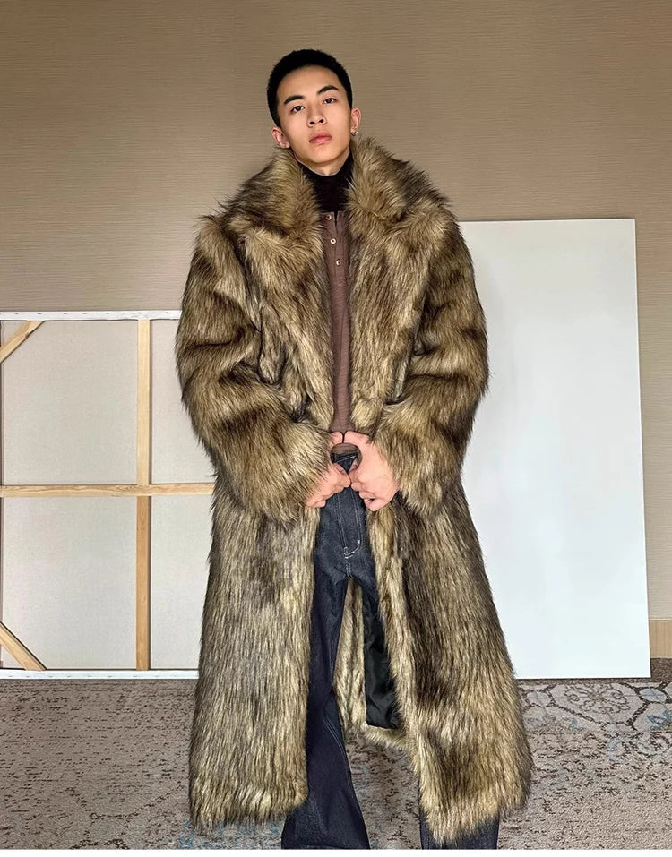 Men's fur coat, Wolf fur, fox fur, lapel long overcoat, winter windproof and warm windbreaker, large size | Kimlud...