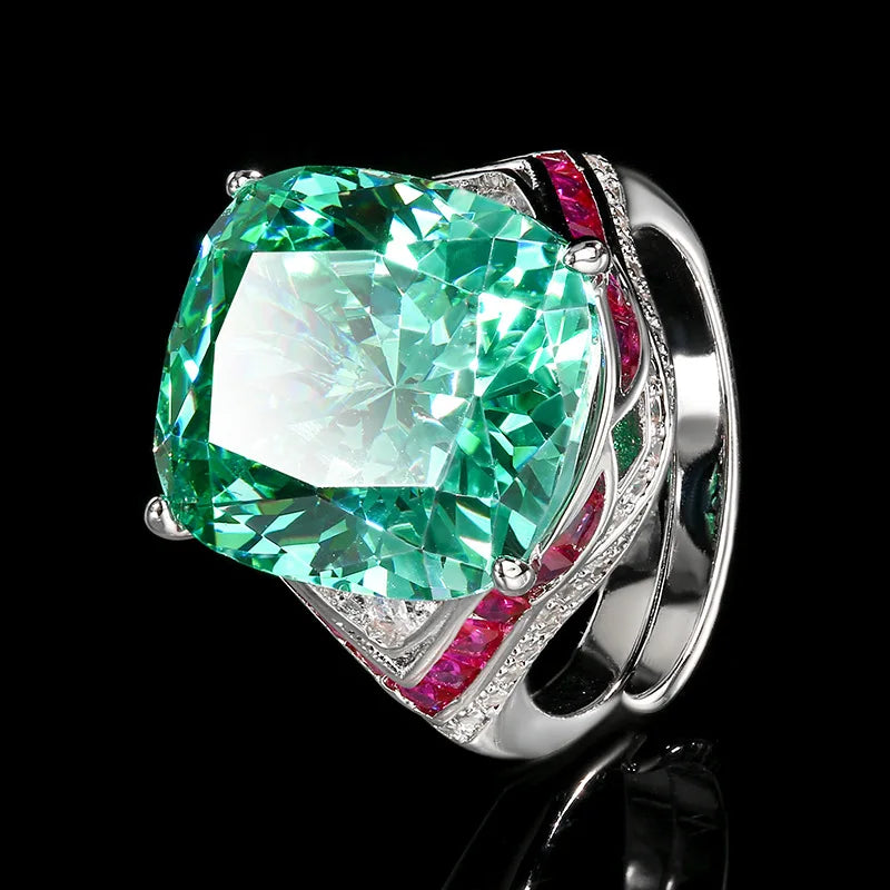 Copper Electroplated Gold Jewelry Imitation Gemstone Long Rectangular Luxury Inlaid Light Luxury Wedding Ring for Women14*16 - Kimlud