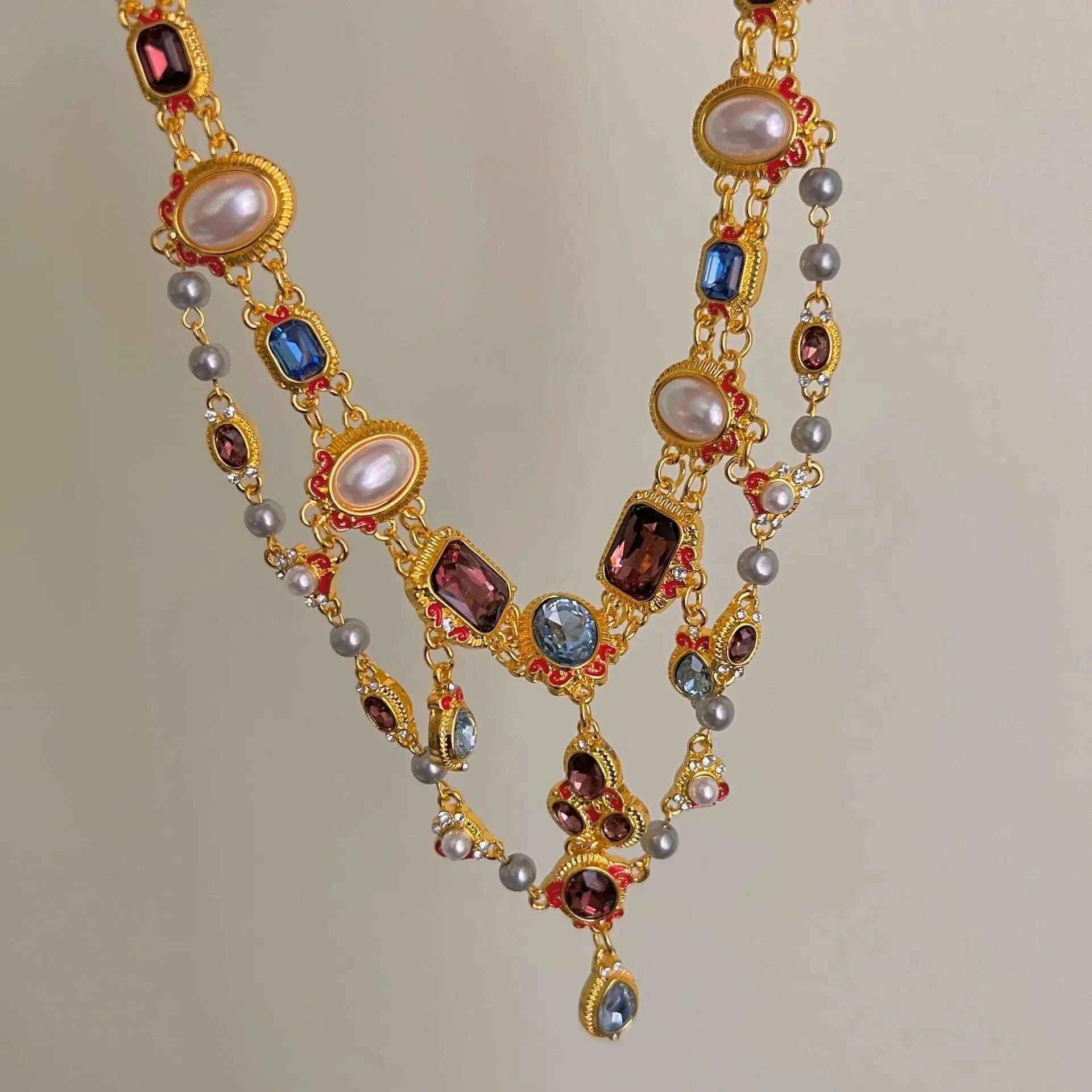 Crystal Inlaid Pearl Droplet Earrings Retro Design Collarbone Chain Fashion Temperament Jewelry Wholesale