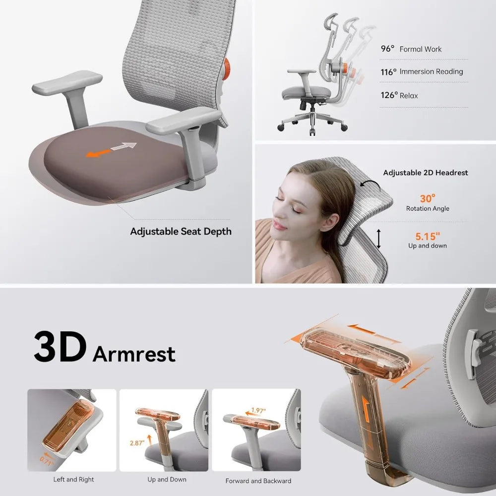 Newtral Ergonomic High-Back Office Chair, Home Office Desk Chair with Auto-Following Lumbar Support, Adjustable Headrest, 3D Arm