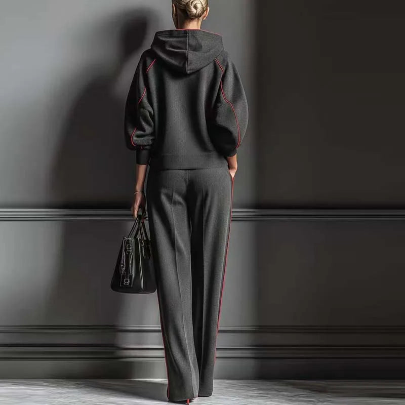 Women's Contrast Stitching Hooded Sweatshirt Wide Leg Pants Sports suit Vintage striped hoodie casual 2pcs Outfit New...