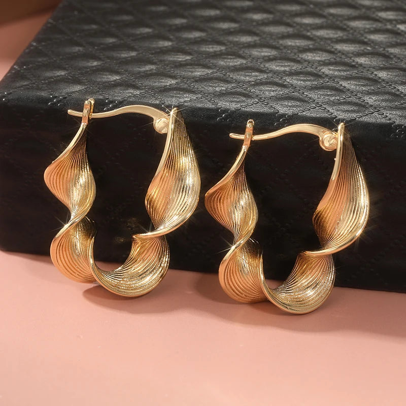 Vintage Classic Twisted Designed Golden Plated Hoop Earrings for Women's Fashion Exquisite Banquet Vacation Jewelry...