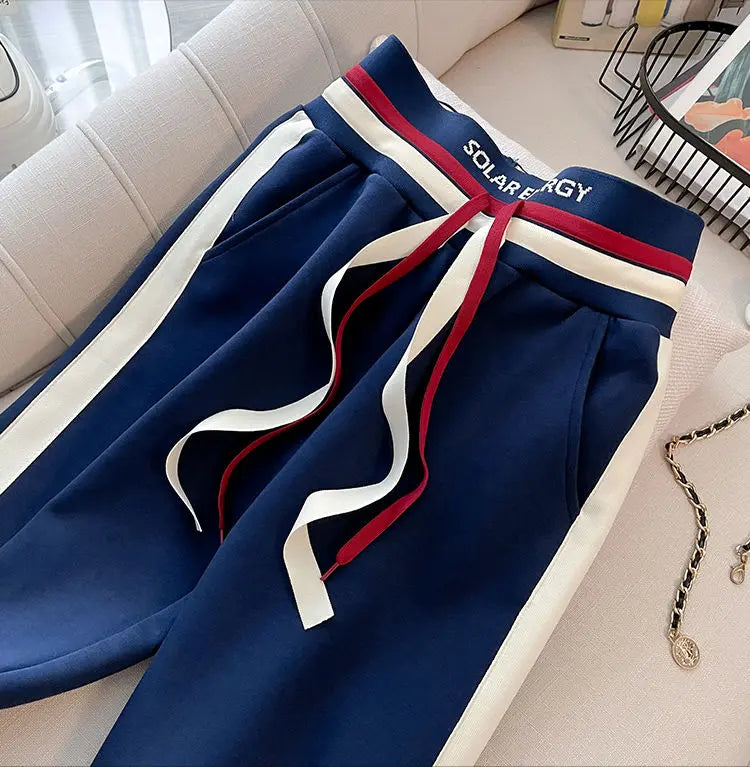 Blue Casual Sports Suit Women's Autumn and Winter Stylish Slimming Cardigan Sweatshirt Straight Leg Pants Two-piece...