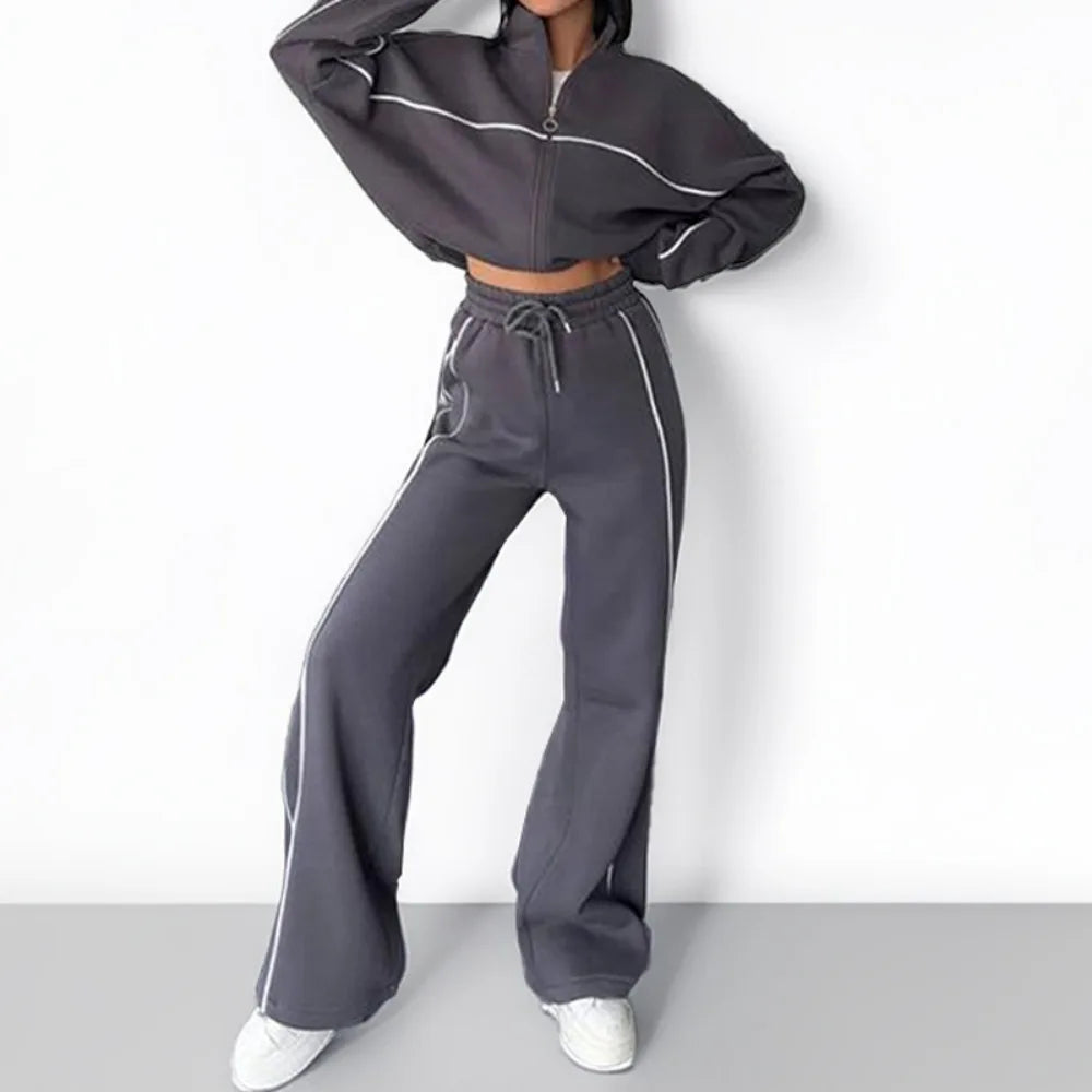 Women Two Piece Sets Tracksuit Outfit Jacket Sweatshirts Pocket Drawstring Long Pants Suit Thick Casual Office Lady Autumn - Kimlud