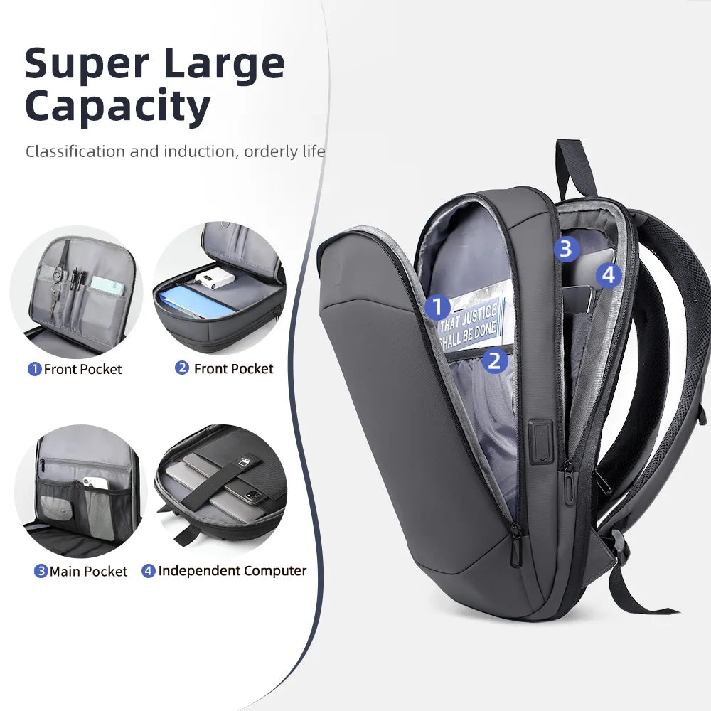 HK Business Backpack for Men 17 Inch Laptop Backpack with USB Port Slim Expandable Waterproof Travel Bag Large Work Computer Bag