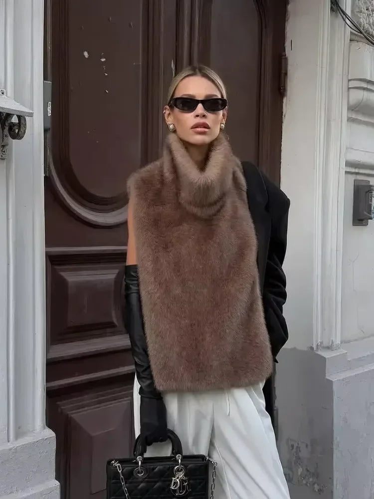 Fashion Patchwork Faux Fur Coat Women Casual Full Sleeve Lapel Loose Long Staple Plush Jacket 2025 New Winter Street Wear New