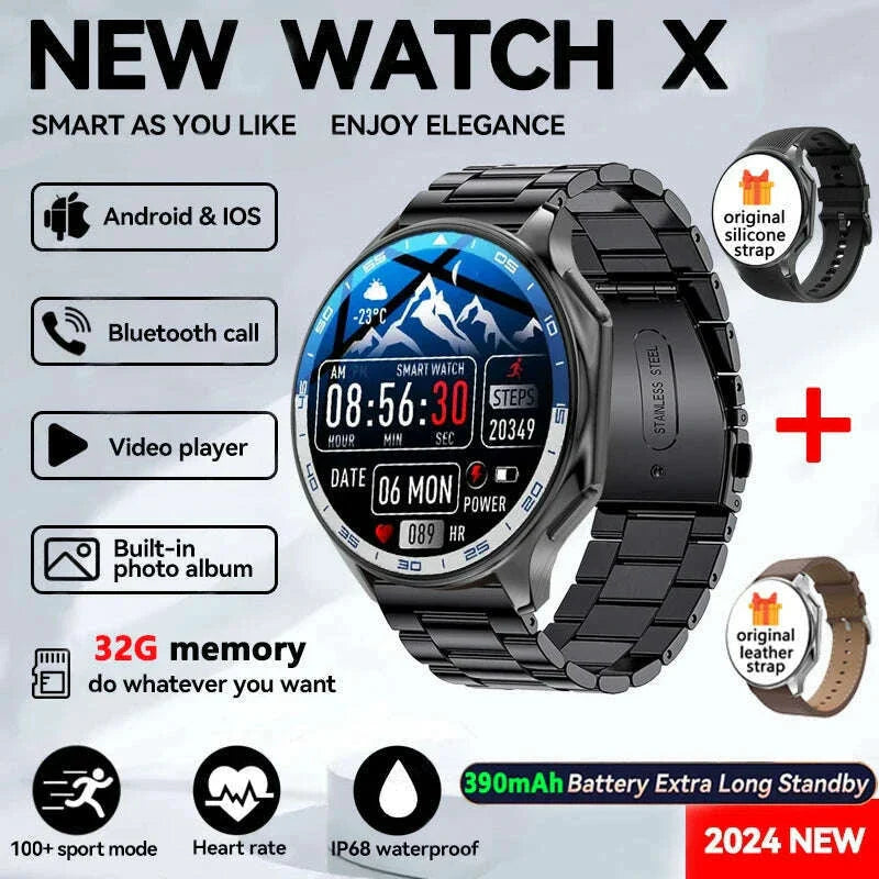 2025 New For Man DT Watch X Smart Watch Men 32GB Memory AMOLED HD Screen Bluetooth Call NFC Heart rate waterproof SmartWatch