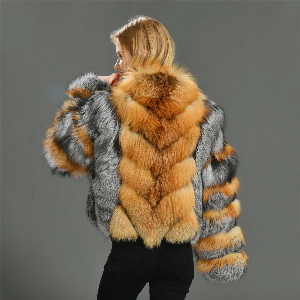 High Quality Vintage Design Natural Fox Fur Coats Warm Parka Overcoats Wholesale Luxury Real Red Fox Fur Coat For Women