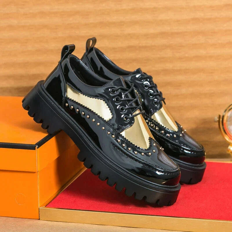 Men Casual Office Business Formal Oxford Thick Bottom Dress Shoes Men Gentleman Outdoor Patent Leather Wedding Shoes Fashion