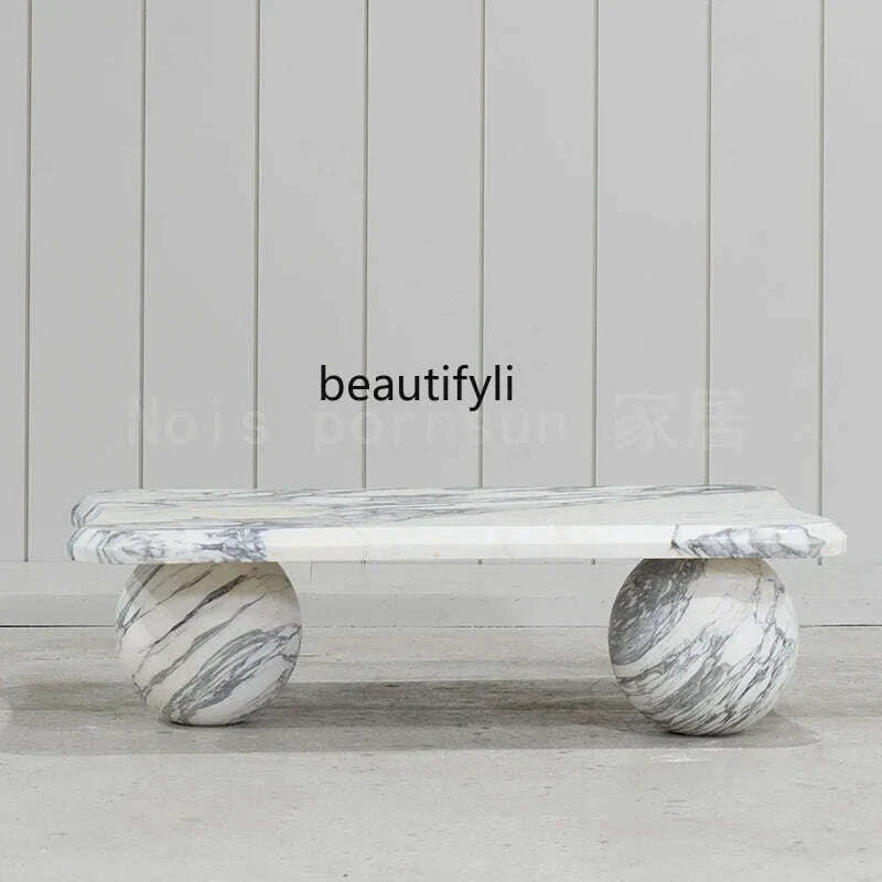 Marble coffee table with large white color, Nordic marble in the living room, small apartment simple household coffee table