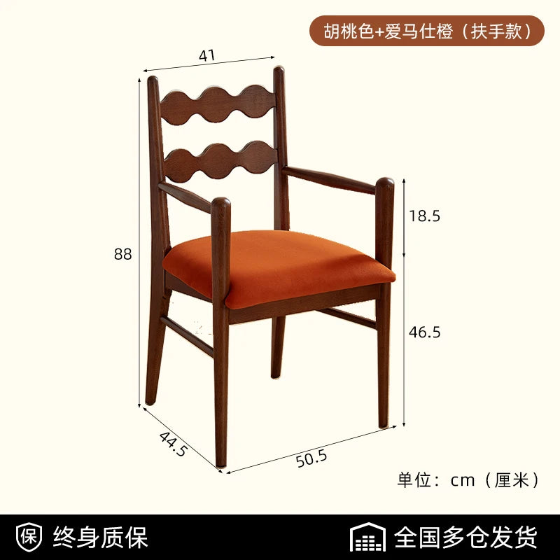 Solid Wood Dining Chair Household French Makeup Soft Bag Armrest Chair Light Luxury Balcony Backrest Silla Comedor Furniture - Kimlud