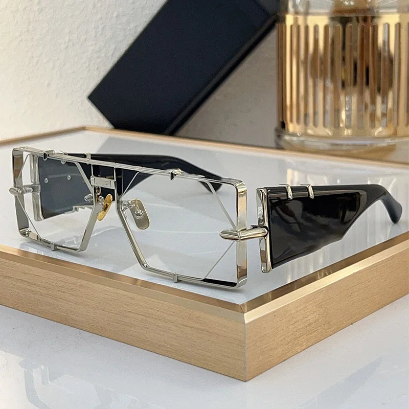 Ins MOD004 Half Frame Polygon Gradient Sunglasses Uv400 Men Alloy Acetate Personalization High Street Classical Eyeglasses - Kimlud