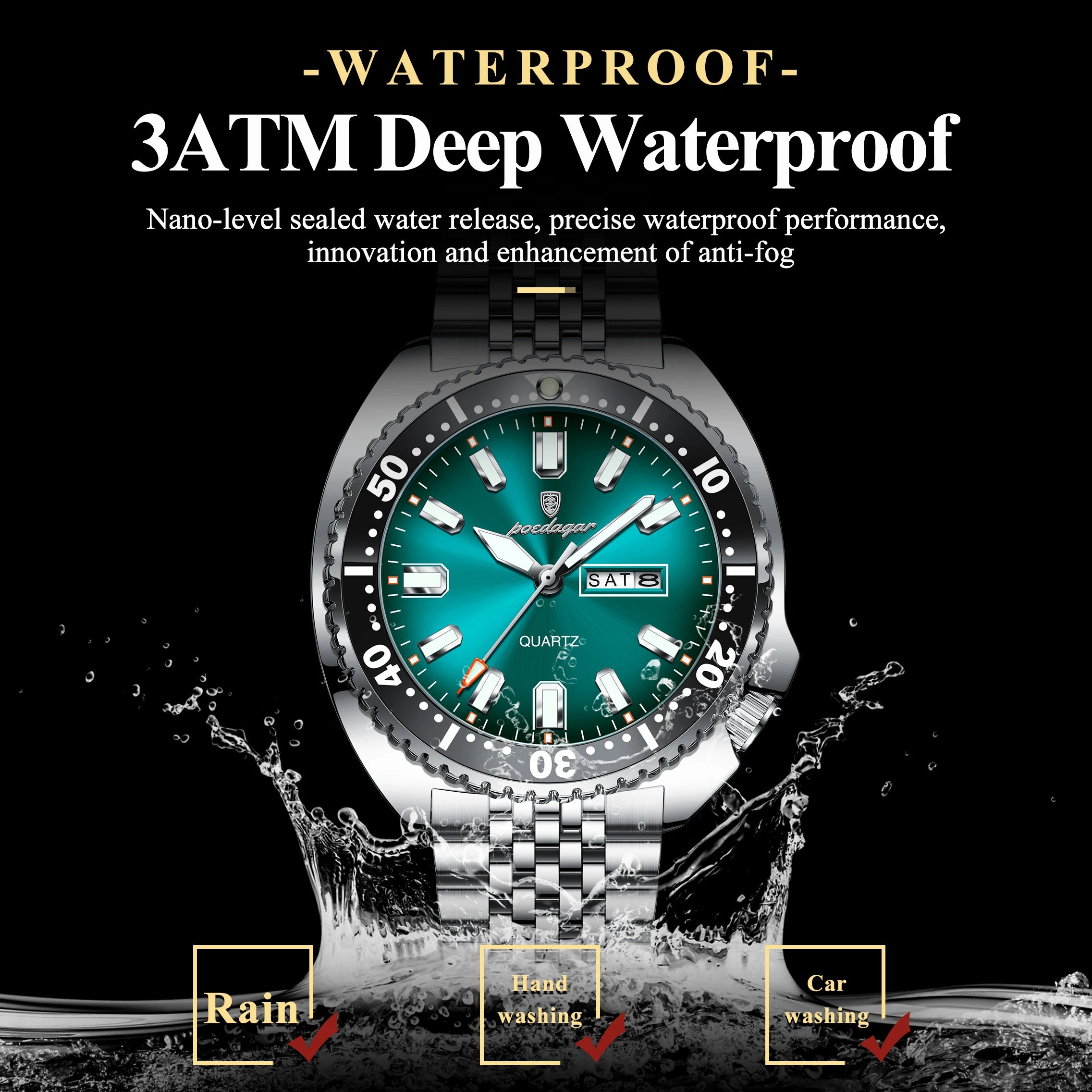 POEDAGAR Luxury Business Men Watch Date Week Waterproof Luminous Man Wristwatch Sport Stainless Steel Quartz Men's Watches Reloj