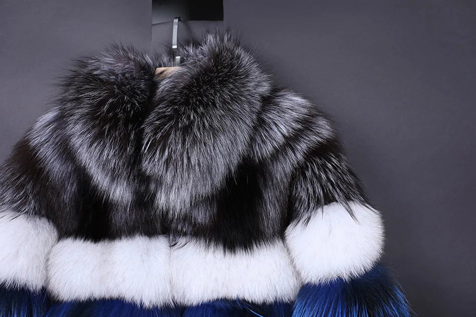 2025 Maomaokong Real Fur Coat Winter Women Silver Fox Fur Luxury Warm Thick Furry Fox Fur Coat Long Natural Fur Jackets