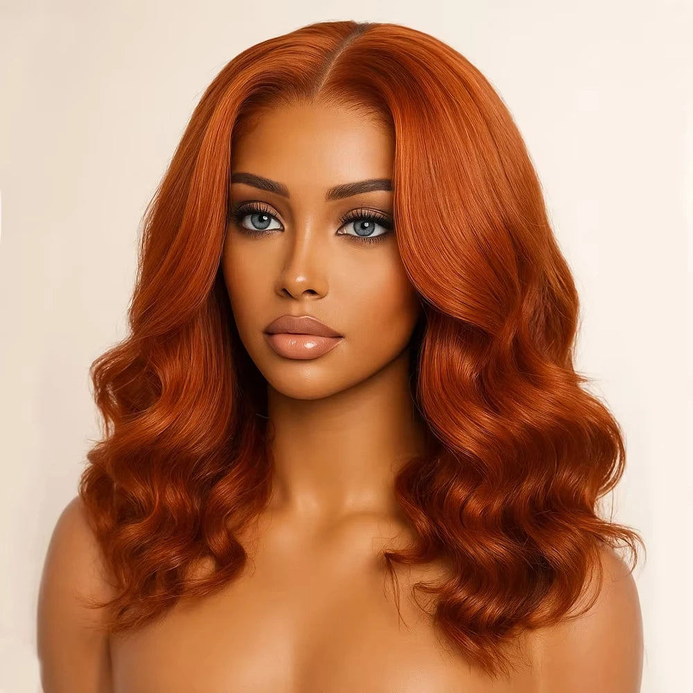Ginger Wig Human Hair Orange Body Wave Bob Wig Glueless Wig 4x4 Hd Bob Lace Frontal Closure Wigs Human Hair Pre Plucked #350