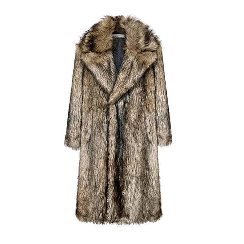 Men's fur coat, Wolf fur, fox fur, lapel long overcoat, winter windproof and warm windbreaker, large size | Kimlud...