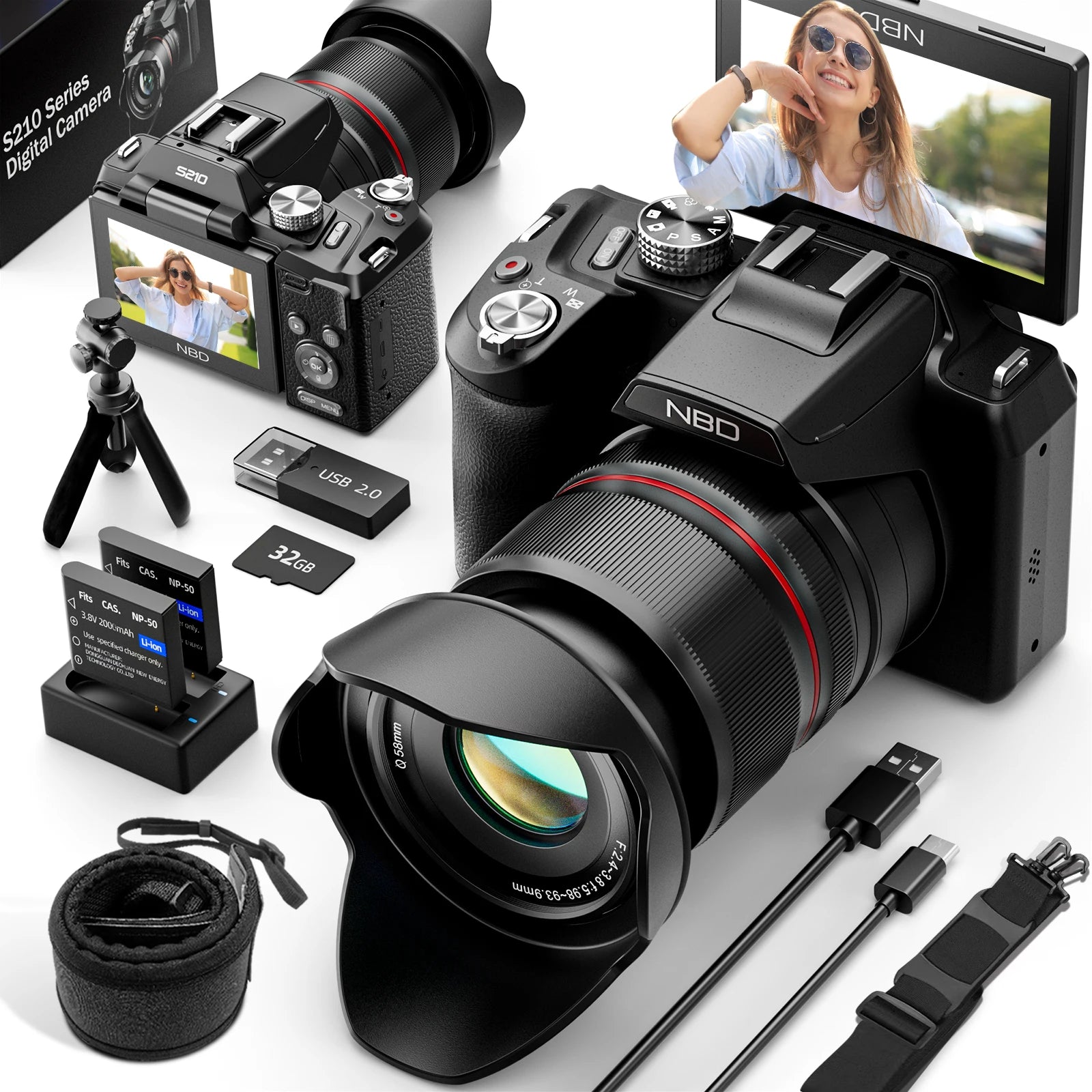 NBD 5K&64MP Digital Cameras For Photography, 16X Optical Zoom Camera With WiFi & App Control, Vlogging Camera With Auto Focus - Kimlud