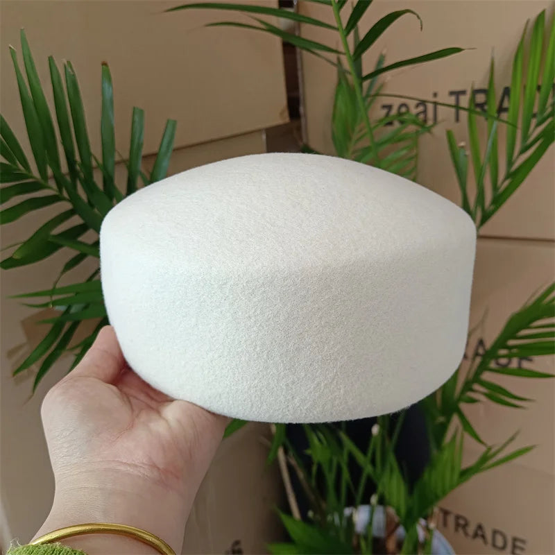 Vintage Hard Top Flat Fedoras Hats Women 100% Wool Felt Berets Hat Wedding Fascinator Caps Wedding Cocktail Party...