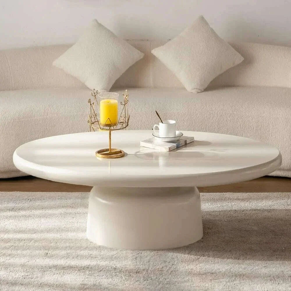 Oval Coffee Table for Living Room Modern Irregular Coffee Table Asymmetrical Unique Center Table (G White 45.7in)