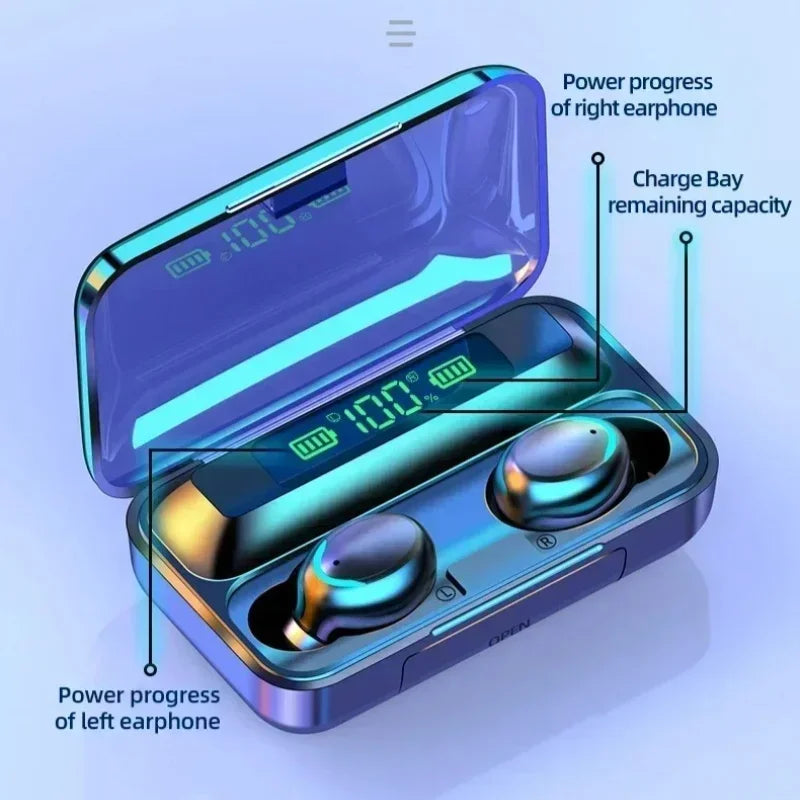 TWS F9-5 Bluetooth 5.3 Wireless Earphones - Sports Waterproof Stereo Headphones with Mic Handsfree HiFi Earbuds for Sports