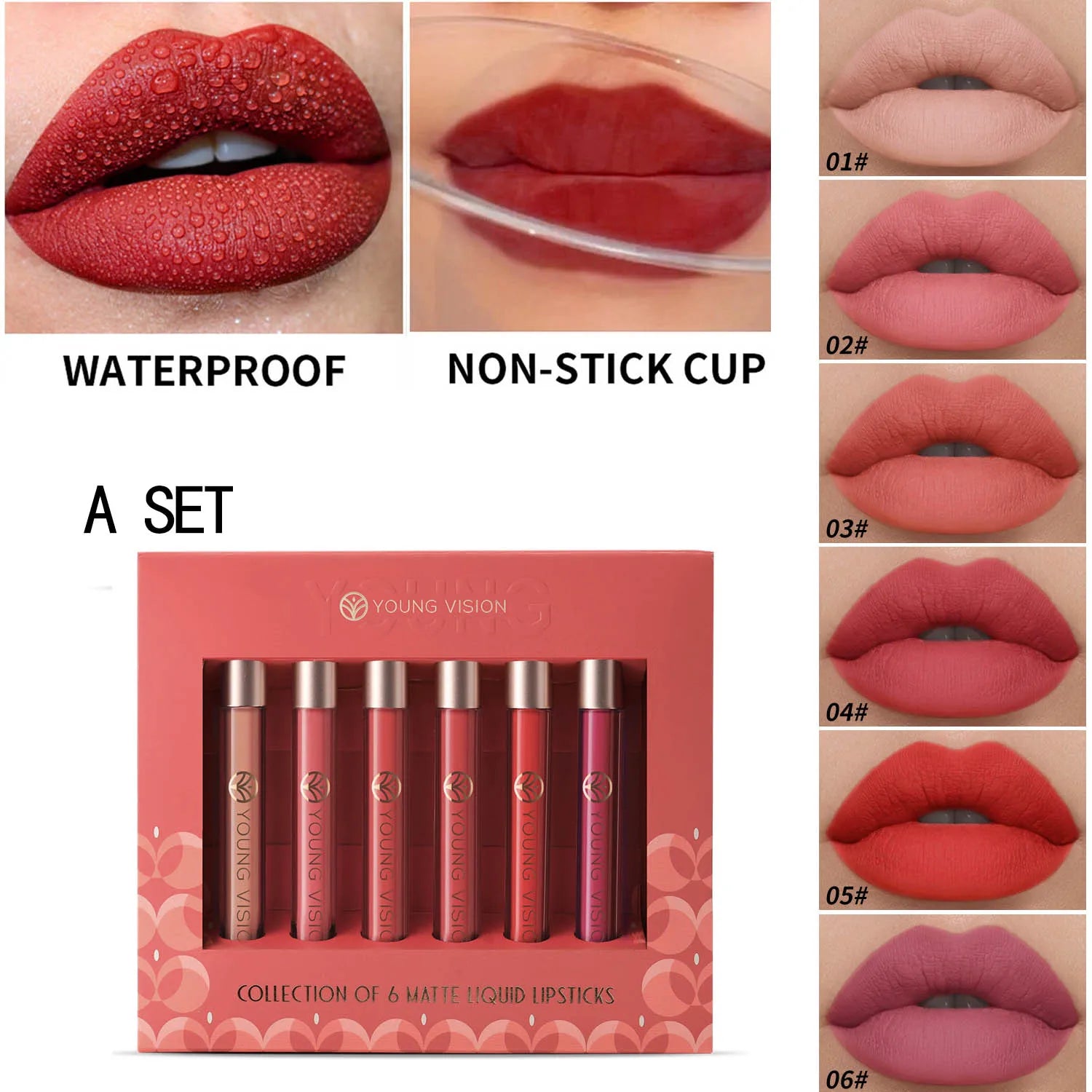 6pcs/pack lip gloss set, long-lasting non stick cup liquid lipstick velvet matte lip gloss