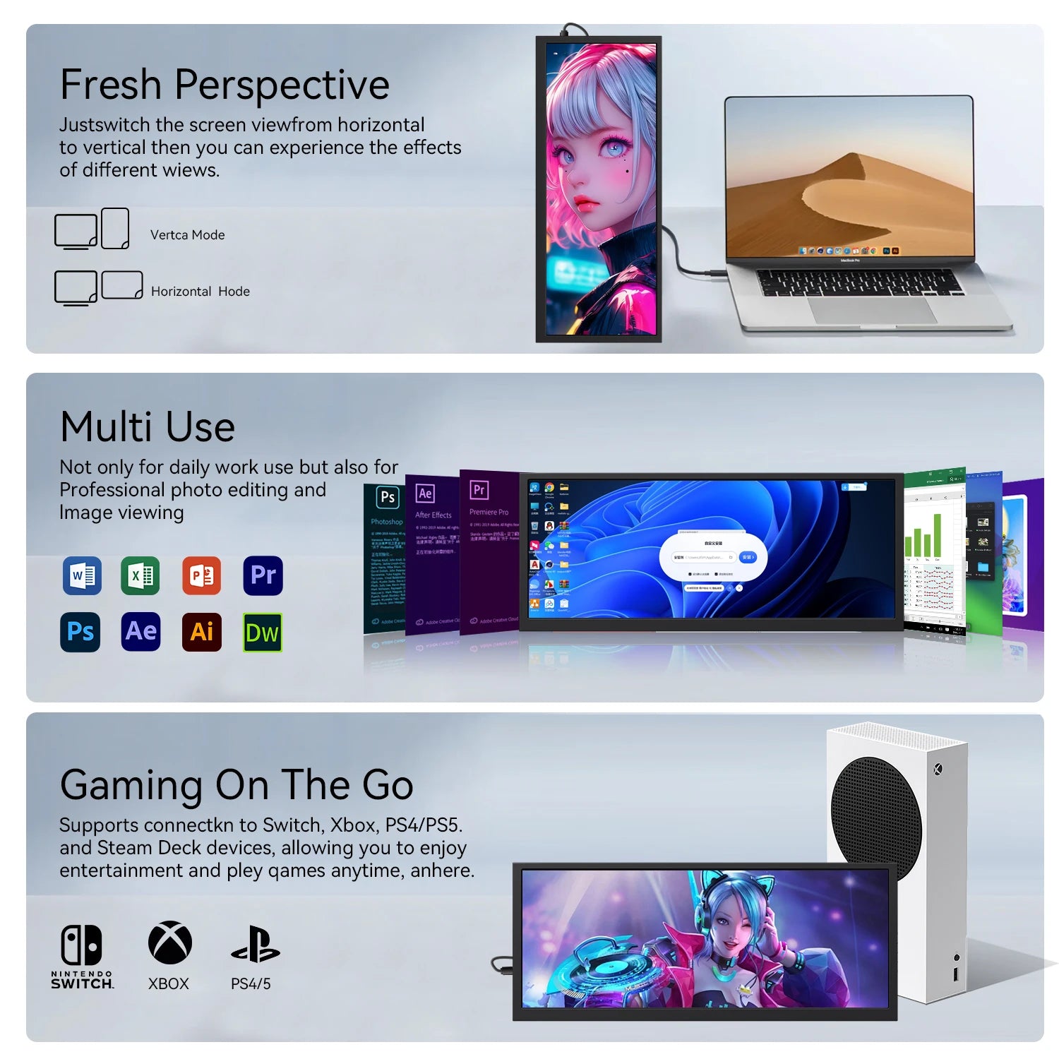 12.3 Inch 1920x720 HD Capacitive Touch Screen Monitor Portable LCD Display with HDMI Input for PC Laptop Industrial Equipment - Kimlud