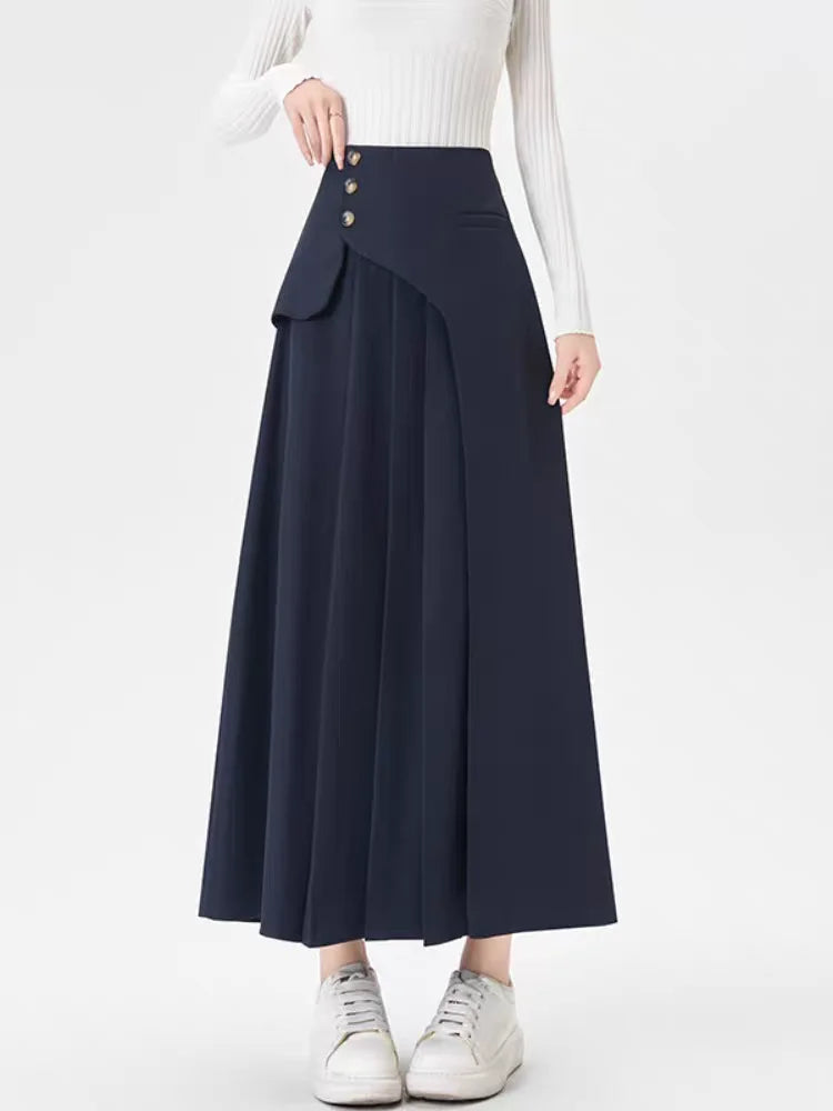 Grey Suiting Midi Skirts for Women High-Waisted A-Line Flare Skirt Perfect Hip-Camouflage Office Skirt for Autumn |...