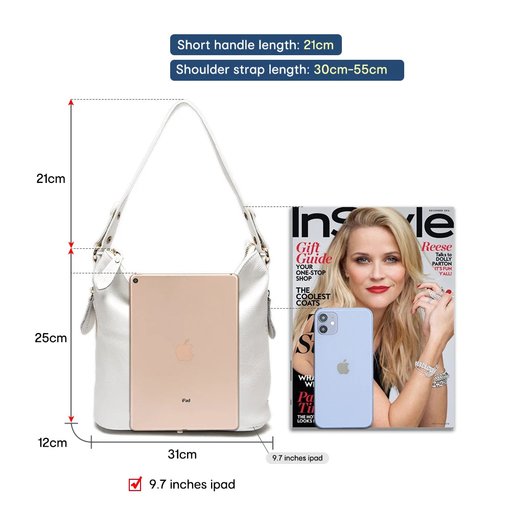 Zency Elegant Women Red Leather Handbag 100% Genuine Leather Lady Hobo Bag Charming Ring Medium Shoulder Bag Bright Yellow Bags - Kimlud