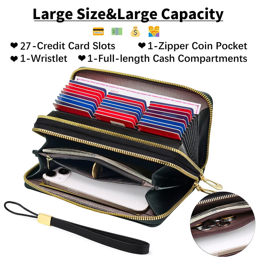 Fashionable RFID anti-theft new women's long wallet with dual zippers, multifunctional credit card bag, coin and change...