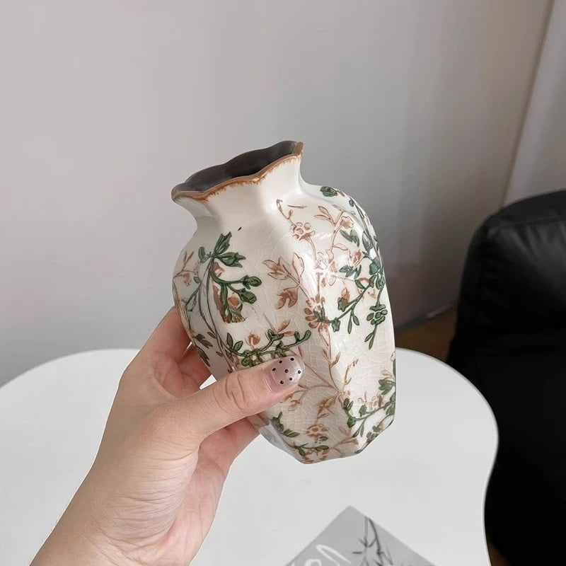 New Chinese pastoral green retro ceramic vase flower arrangement hydroponics living room dining table creative ornament