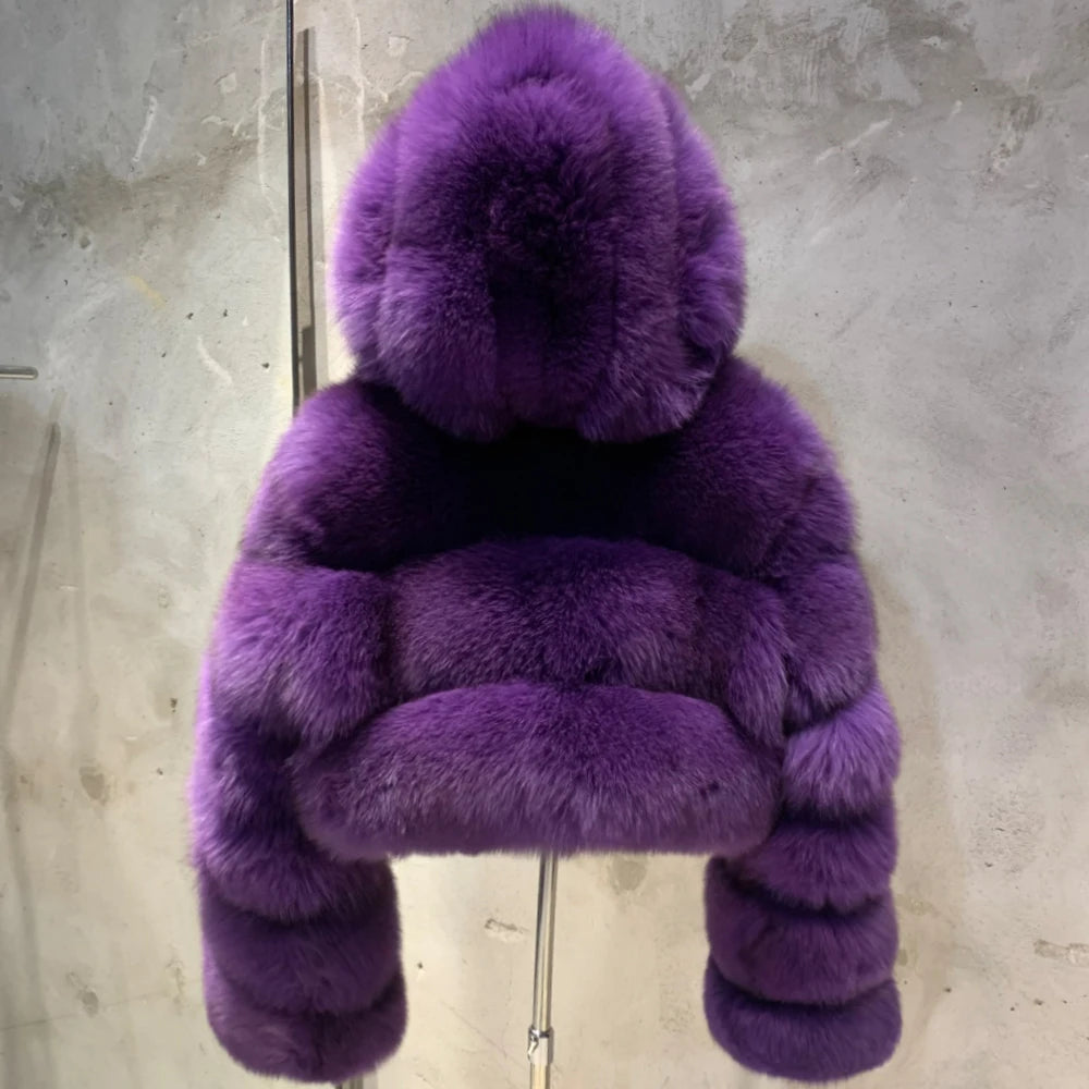 Women's Full Pelt Real Fox Fur Hooded Jackets, Long Sleeve Outwear, Winter Bomber, Female, 902