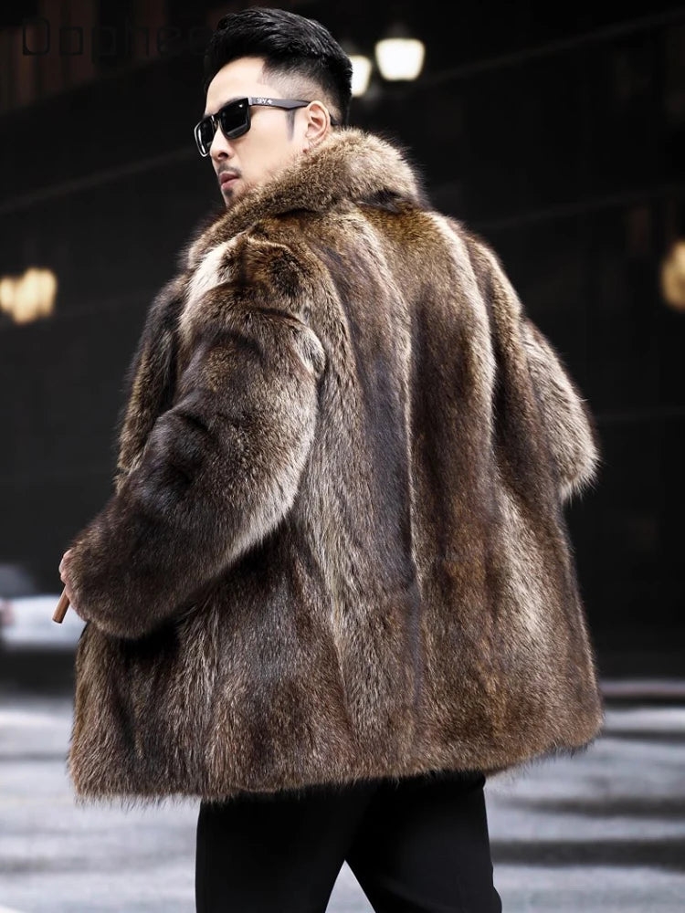 Fox Fur Coat Men Mink Fur Coat Medium Long Heavy Craft Luxury Lapel Short Thickened Warm Winter Fashion High End Coats
